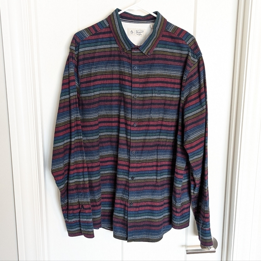 Original Penguin 100% Cotton Button Down Shirt sz XXL - Colorful Stripes